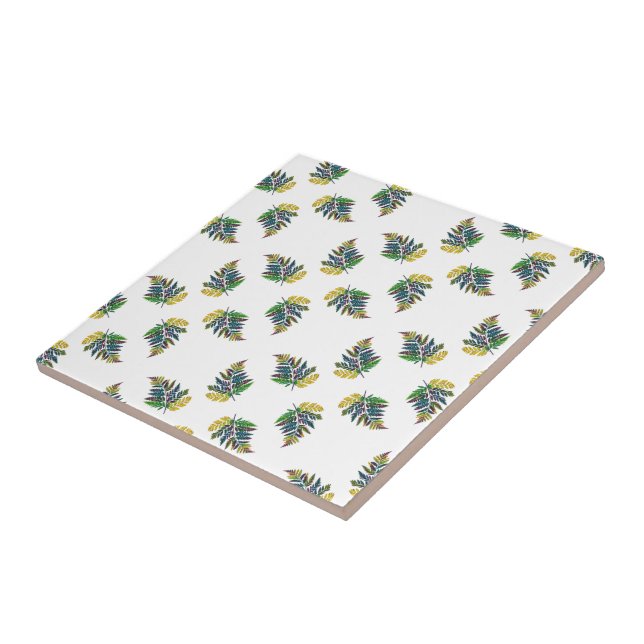 Colourful Rainbow Fern Leaf Simple Pattern Tile (Side)