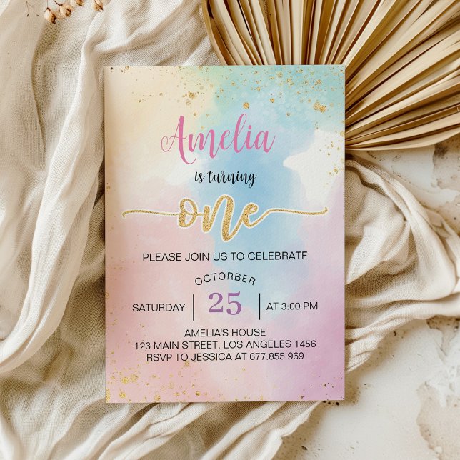 Colourful Rainbow First Birthday Invitation (Creator Uploaded)