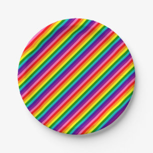 Colourful Rainbow Flag Stripes Pattern LGBT Bright Paper Plate