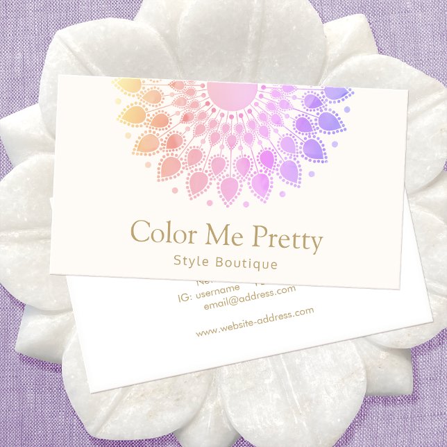 Colourful Rainbow Floral Mandala Business Card (Creator Uploaded)