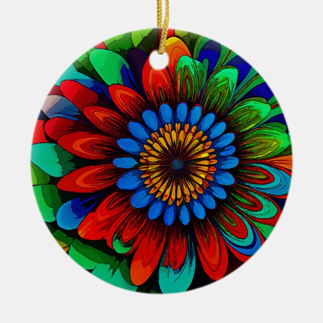 Colourful Rainbow Flower 104 Ceramic Tree Decoration (Front)