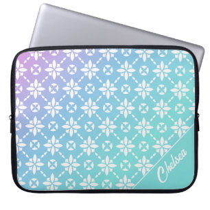 Colourful Rainbow Flower Pattern Personalized Name Laptop Sleeve