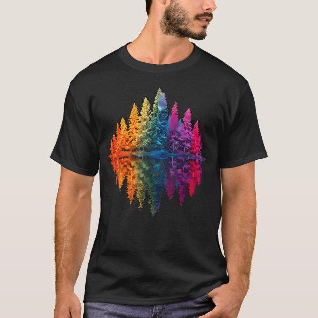 Colourful Rainbow Forest Trees Reflection Wildlife T-Shirt (Front)
