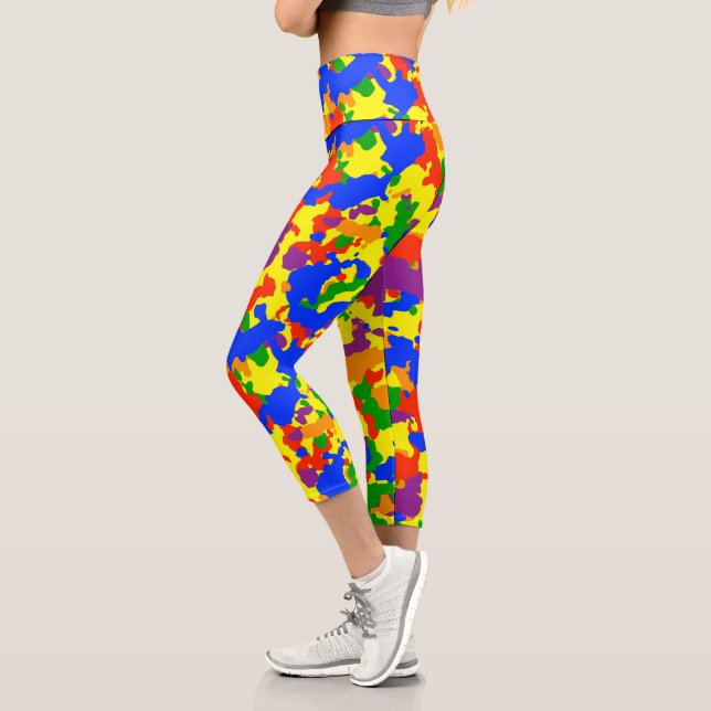 Colourful Rainbow Fun Camouflage Camo Capri Leggings (Left)