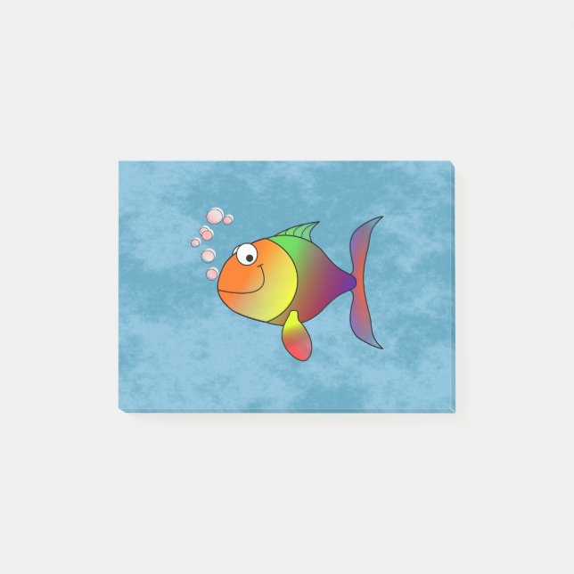 Colourful Rainbow Fun Smiling Cute Fish Post-it Notes (Front)