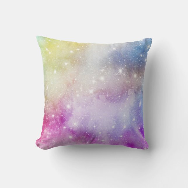 Colourful Rainbow Galaxy Pattern Cushion (Front)