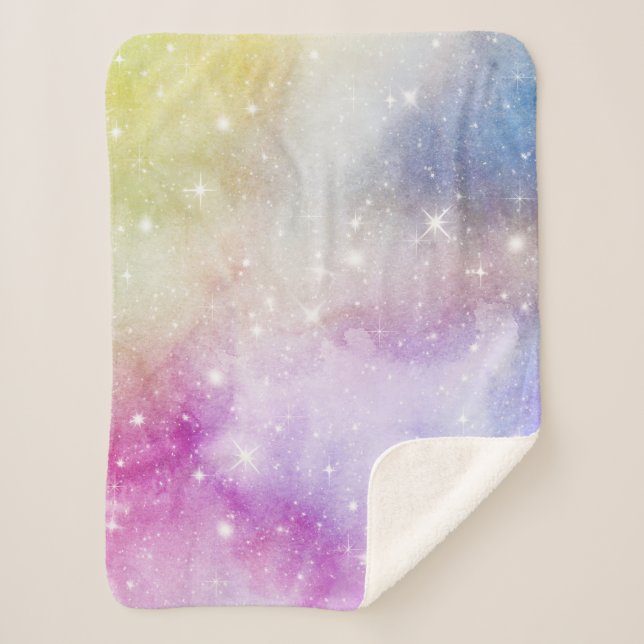 Colourful Rainbow Galaxy Pattern Sherpa Blanket (Front)
