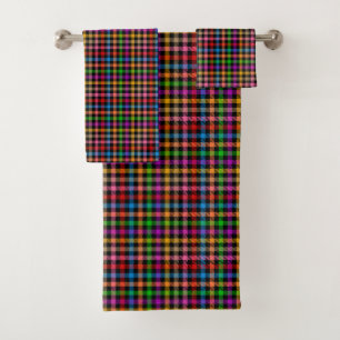Colourful Rainbow Gingham Plaid Design - Black Bath Towel Set