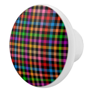 Colourful Rainbow Gingham Plaid Design - Black Ceramic Knob