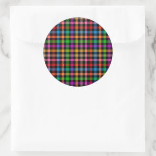 Colourful Rainbow Gingham Plaid Design - Black Classic Round Sticker