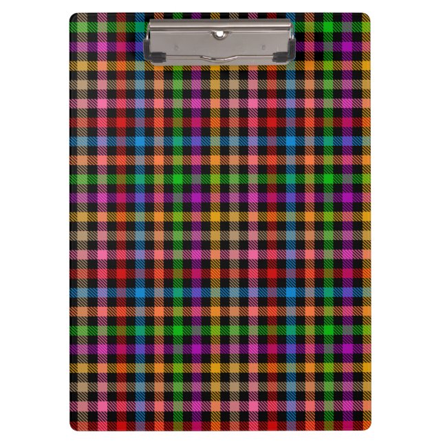 Colourful Rainbow Gingham Plaid Design - Black  Clipboard (Front)