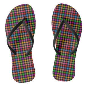 Colourful Rainbow Gingham Plaid Design - Black Flip Flops