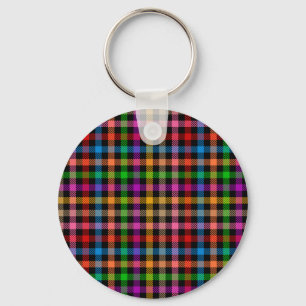 Colourful Rainbow Gingham Plaid Design - Black Key Ring