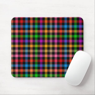 Colourful Rainbow Gingham Plaid Design - Black Mouse Mat