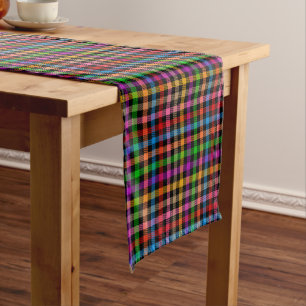 Colourful Rainbow Gingham Plaid Design - Black Short Table Runner