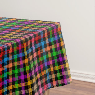 Colourful Rainbow Gingham Plaid Design - Black Tablecloth