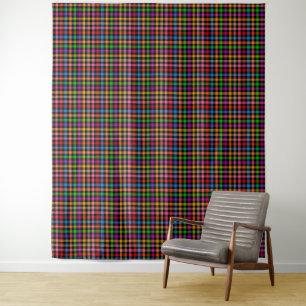 Colourful Rainbow Gingham Plaid Design - Black Tapestry