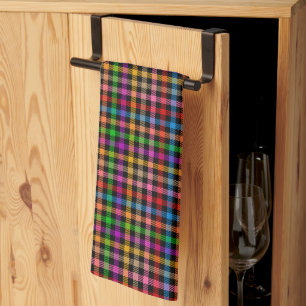 Colourful Rainbow Gingham Plaid Design - Black Tea Towel
