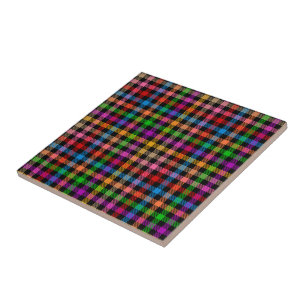 Colourful Rainbow Gingham Plaid Design - Black Tile