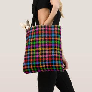 Colourful Rainbow Gingham Plaid Design - Black Tote Bag
