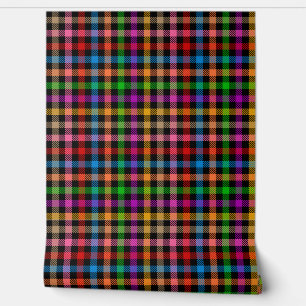 Colourful Rainbow Gingham Plaid Design - Black Wallpaper