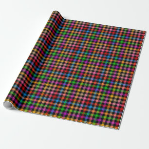 Colourful Rainbow Gingham Plaid Design - Black Wrapping Paper