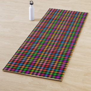 Colourful Rainbow Gingham Plaid Design - Black Yoga Mat