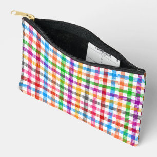 Colourful Rainbow Gingham Plaid Design - White Accessory Pouch