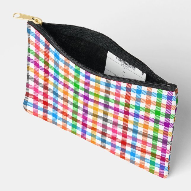 Colourful Rainbow Gingham Plaid Design - White  Accessory Pouch (Open)