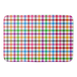 Colourful Rainbow Gingham Plaid Design - White Bath Mat