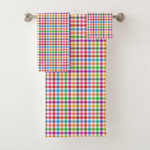 Colourful Rainbow Gingham Plaid Design - White Bath Towel Set
