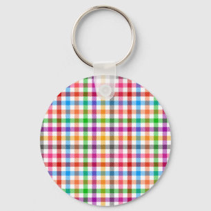 Colourful Rainbow Gingham Plaid Design - White Key Ring