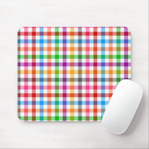 Colourful Rainbow Gingham Plaid Design - White Mouse Mat