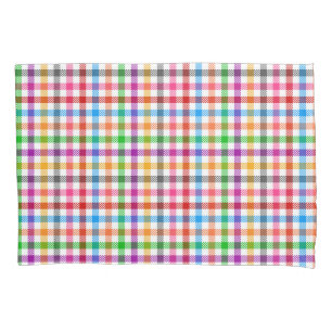 Colourful Rainbow Gingham Plaid Design - White Pillowcase