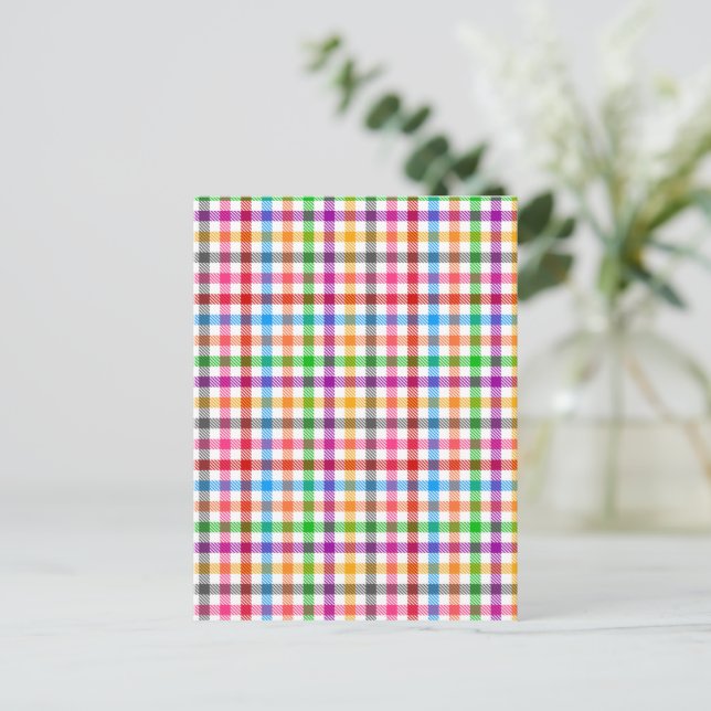 Colourful Rainbow Gingham Plaid Design - White  Postcard (Standing Front)