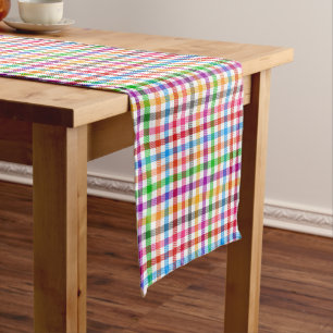 Colourful Rainbow Gingham Plaid Design - White Short Table Runner