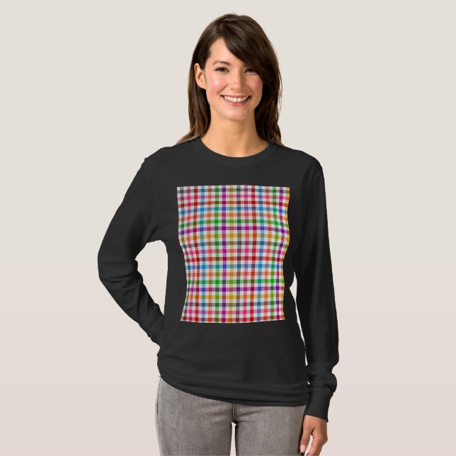 Colourful Rainbow Gingham Plaid Design - White  T-Shirt (Front Full)