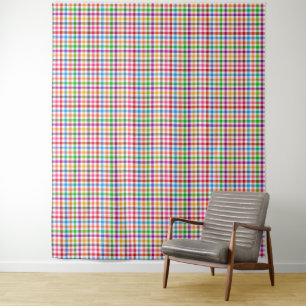 Colourful Rainbow Gingham Plaid Design - White Tapestry