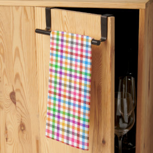 Colourful Rainbow Gingham Plaid Design - White Tea Towel