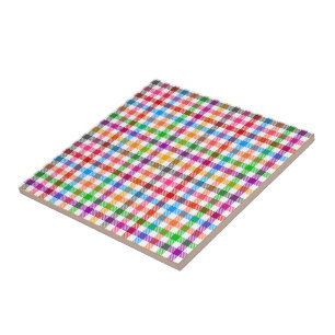Colourful Rainbow Gingham Plaid Design - White Tile