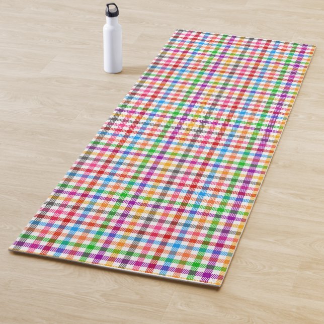 Colourful Rainbow Gingham Plaid Design - White  Yoga Mat (In Situ)