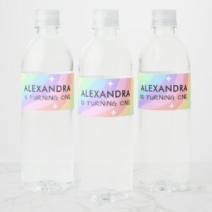 Colourful Rainbow Girl 1st Birthday Water Bottle Label