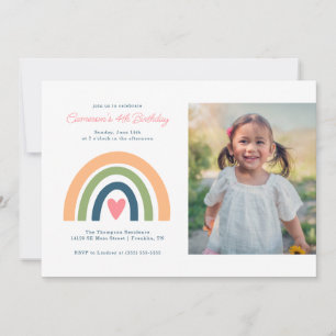 Colourful Rainbow Girl's Birthday - Photo Invitation
