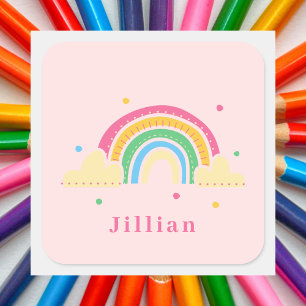 Colourful Rainbow Girl's Name School Label