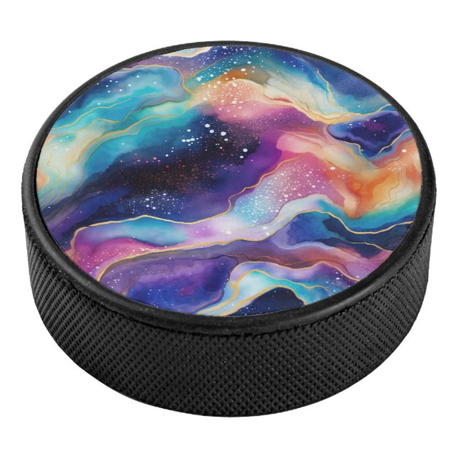 Colourful Rainbow Glitter Agate Pattern Monogram Hockey Puck (3/4)