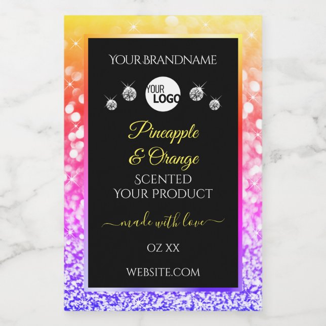 Colourful Rainbow Glitter Black Product Labels Log (Single Label)