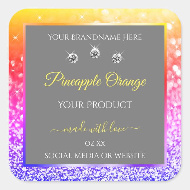 Colourful Rainbow Glitter Frame Grey Product Label (Front)