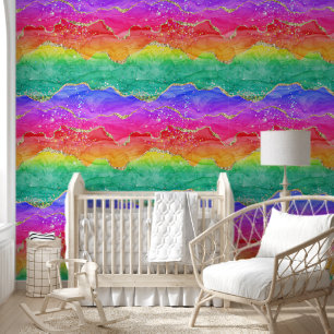 Colourful Rainbow Glitter Gold Agate Wallpaper