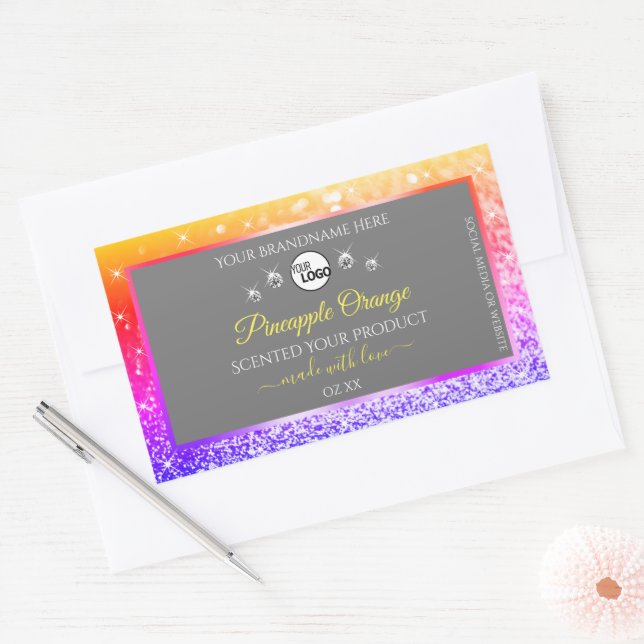 Colourful Rainbow Glitter Grey Product Labels Logo (Envelope)