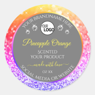 Colourful Rainbow Glitter Grey Product Labels Logo